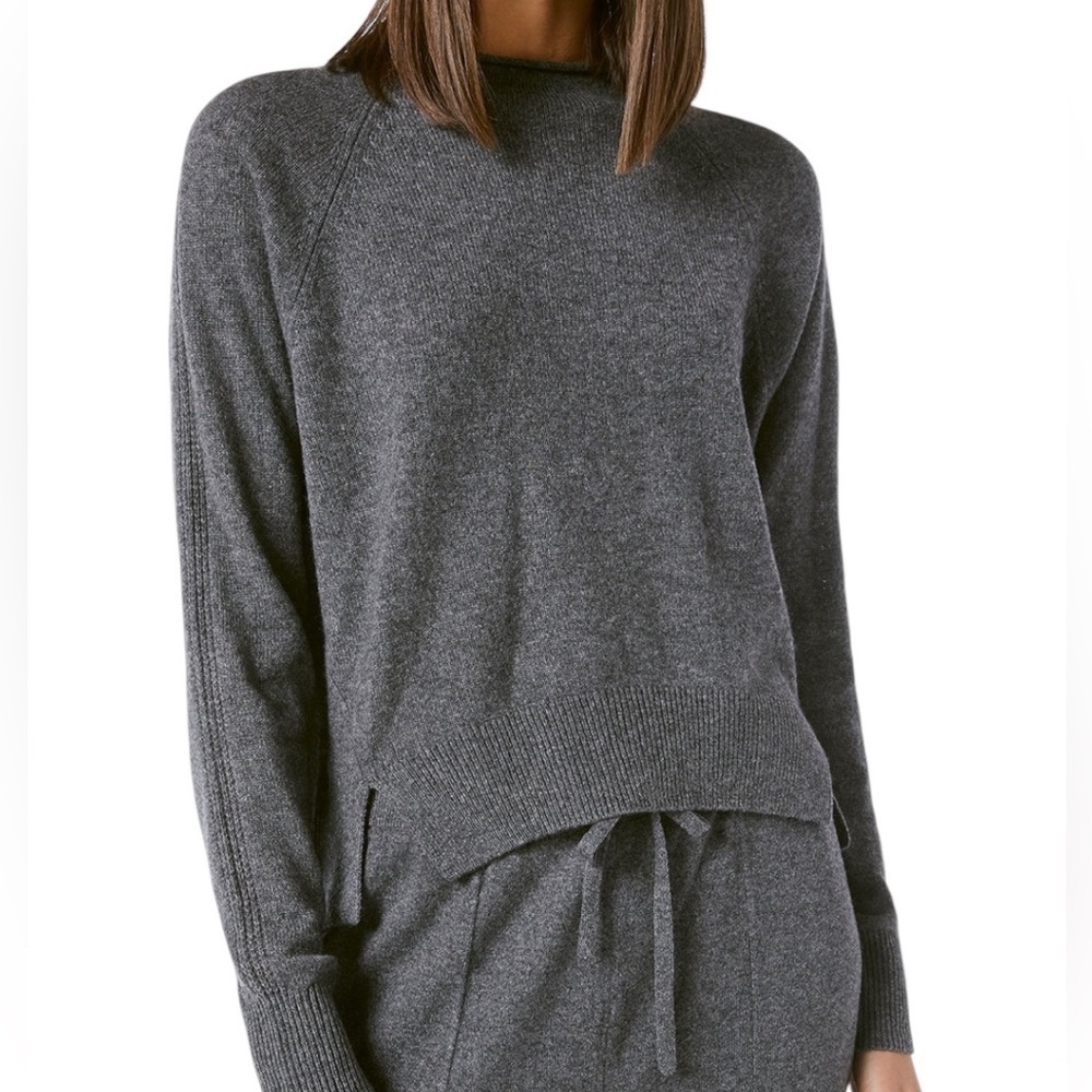 FRAME 100% Cashmere Split-Hem Sweater - Dark Gris Heather M